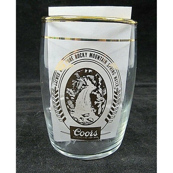 Coors Shooter Barrel Sample Tasting Shot Glasses Gold Color Trim Set of 6 - Picture 2 of 4